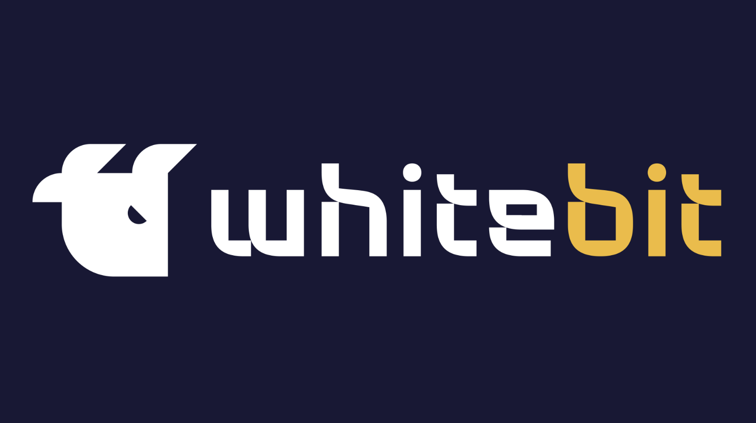 The WhiteBIT wordmark and bird logo in white and gold on a navy background